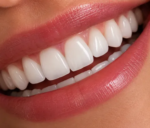 Sorriso de dentes brancos e brilhantes após clareamento dental