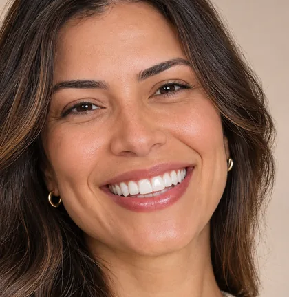 Paciente com sorriso harmonizado após tratamento odontológico
